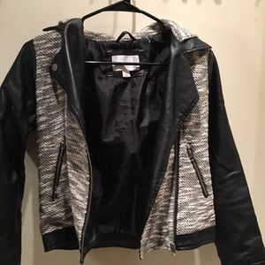 Cool kids faux leather and woven pattern jacket
